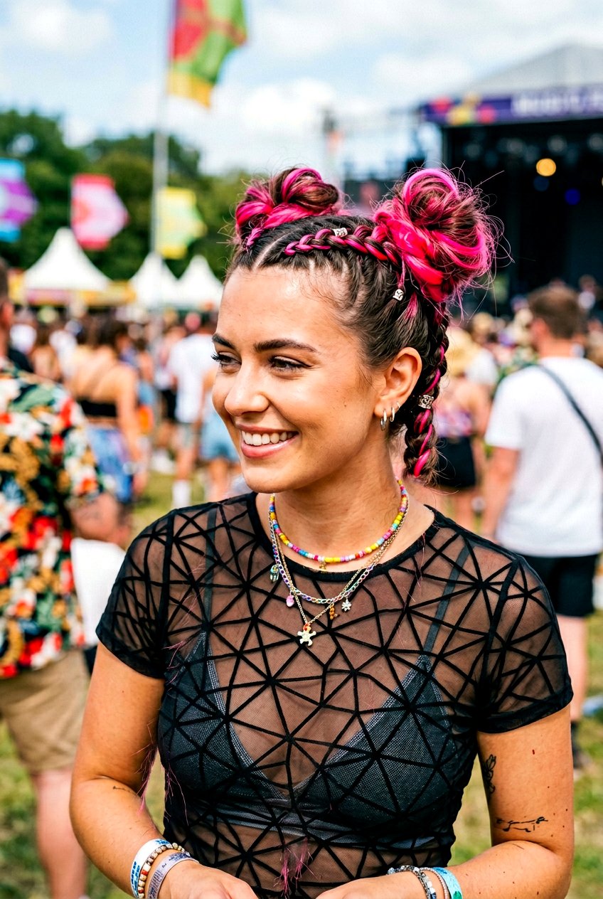 Braided Space Buns - 20 concert bun hairstyles - 20 concert bun hairstyles