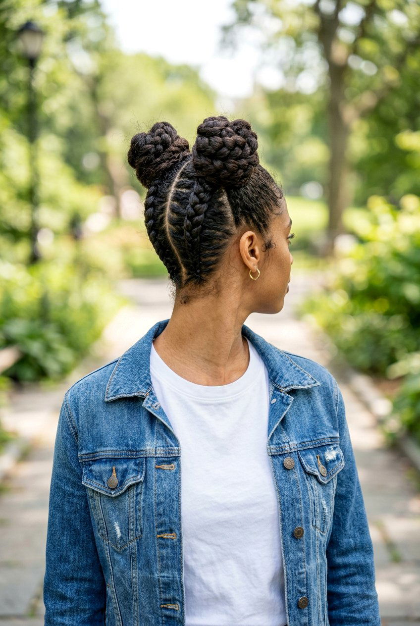 Braided Space Buns - 20 summer braid hairstyle for medium hair - 20 summer braid hairstyle for medium hair