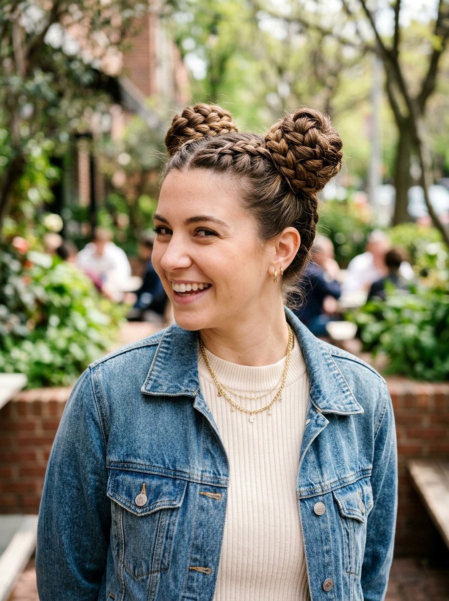 Braided Space Buns - 20 cute hairstyle for brunch with friends - 20 cute hairstyle for brunch with friends