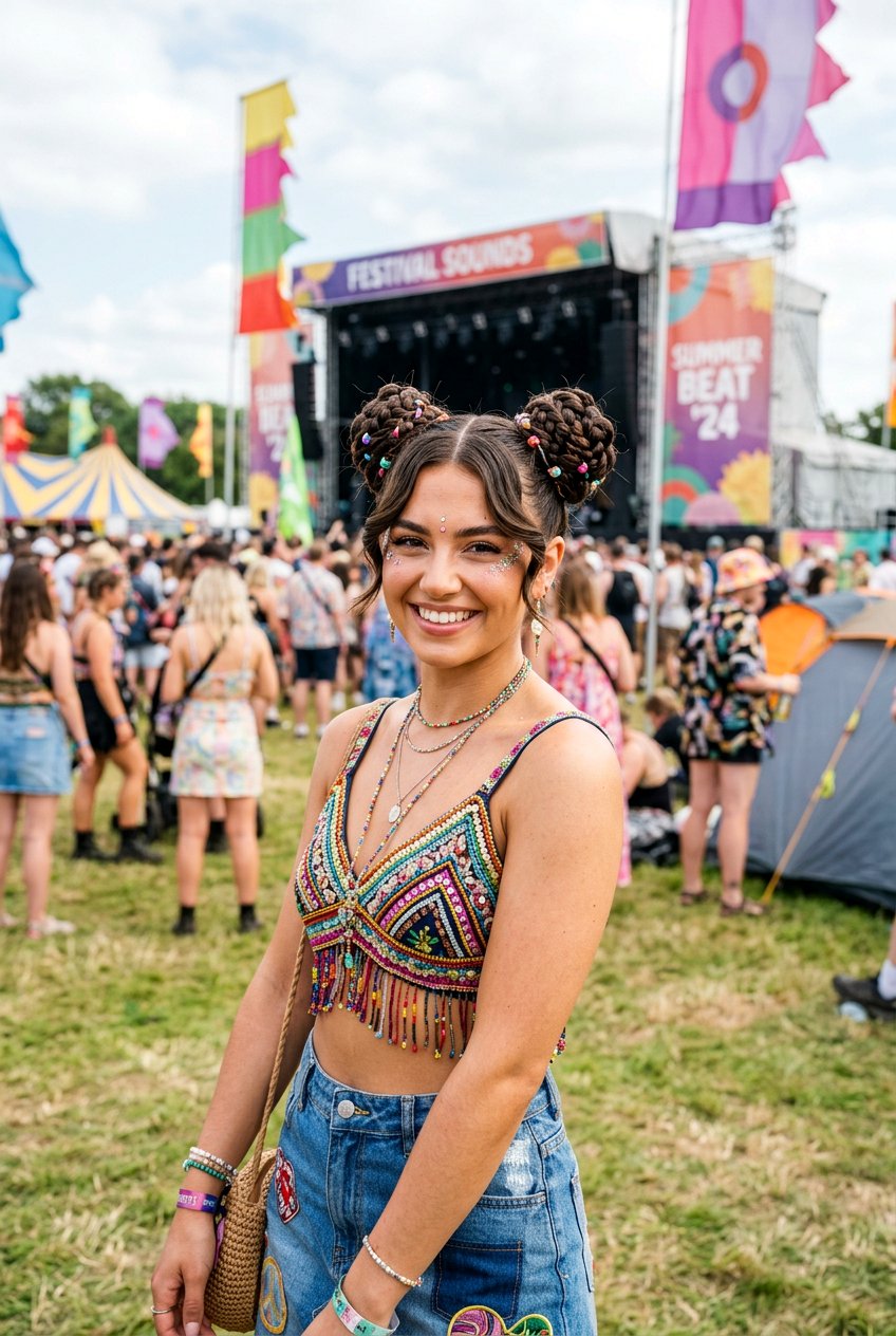 Braided Space Buns With Double Swoop - 20 braided bun with swoop bangs - 20 braided bun with swoop bangs