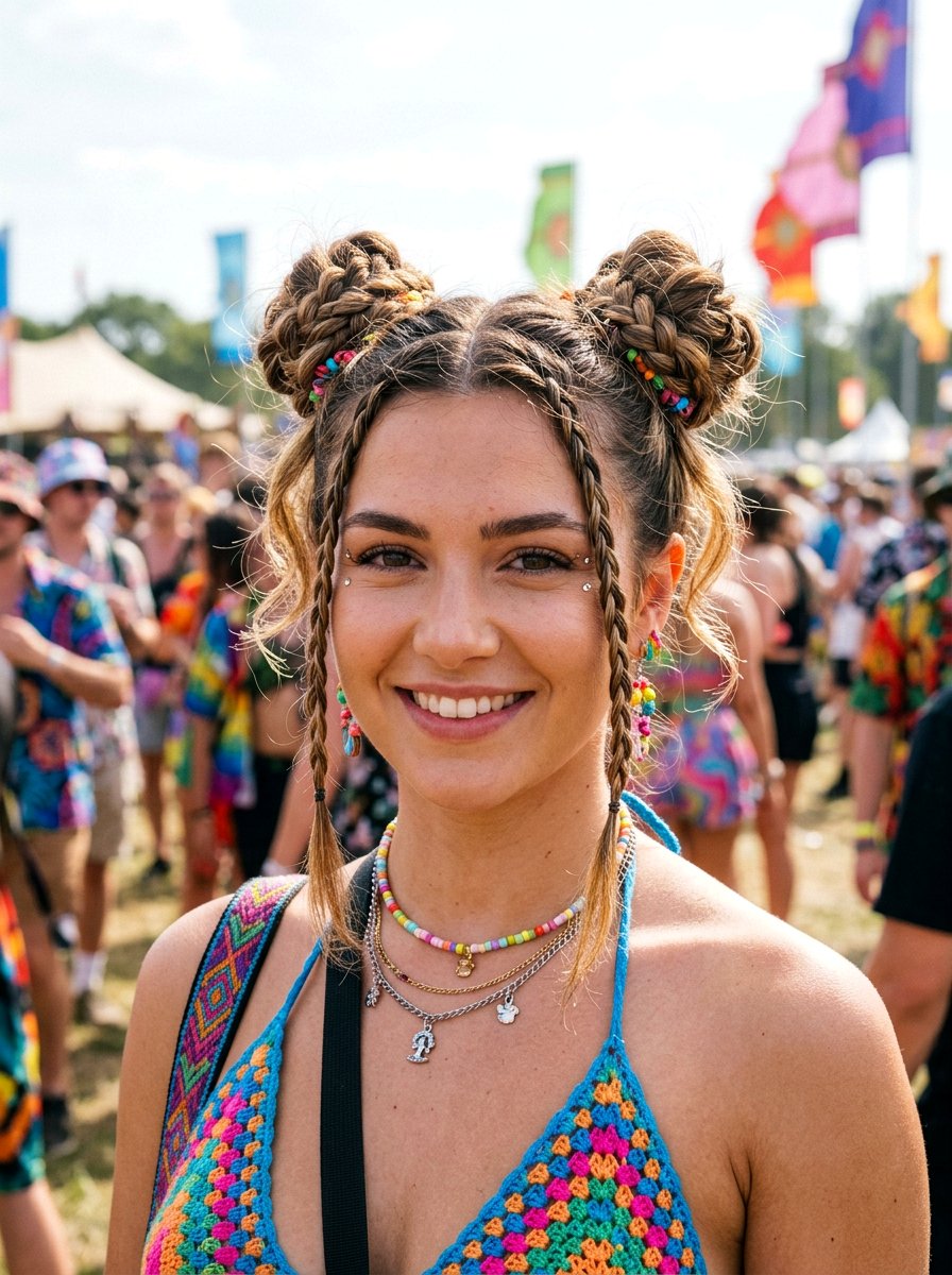 Braided Space Buns With Face Framing Pieces - 20 rave braid buns hairstyle - 20 rave braid buns hairstyle