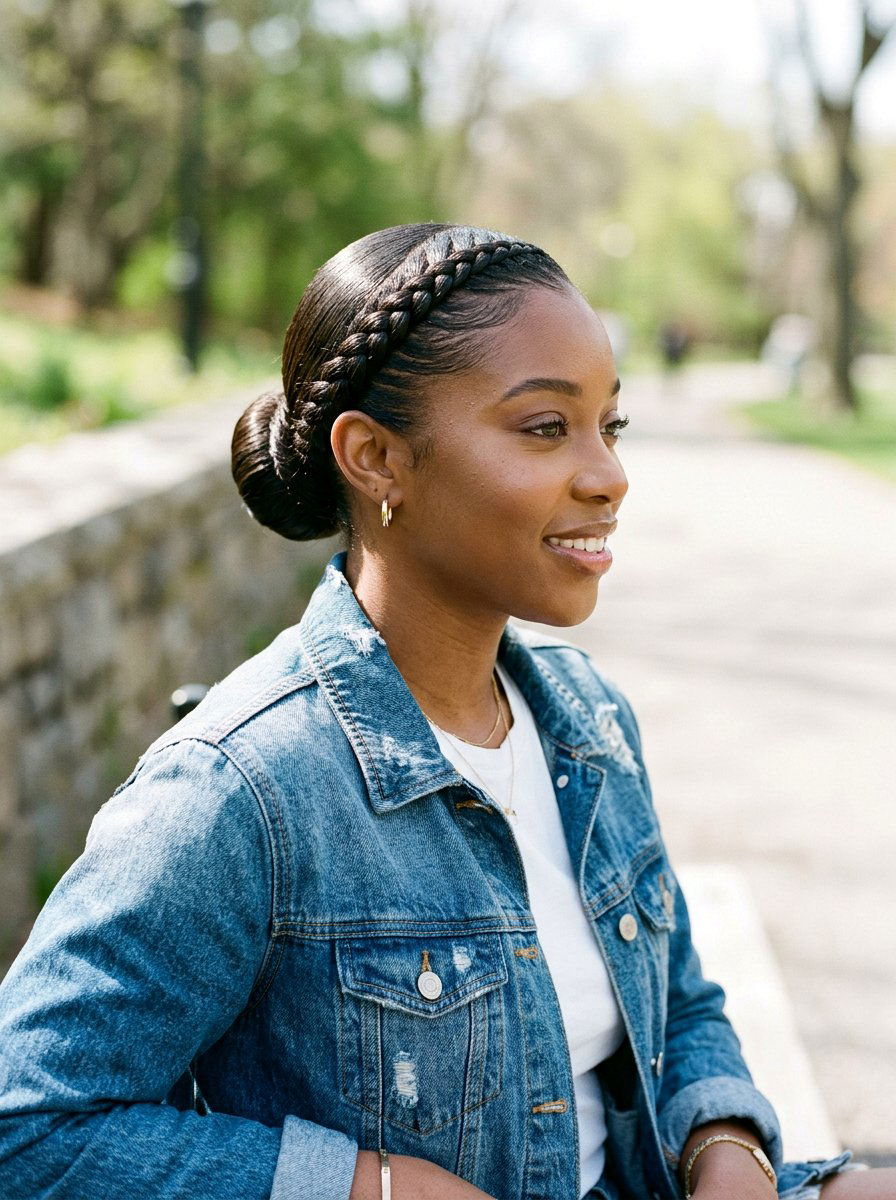 Braided Swoop Sleek Bun - 20 sleek natural hair bun with swoop - 20 sleek natural hair bun with swoop