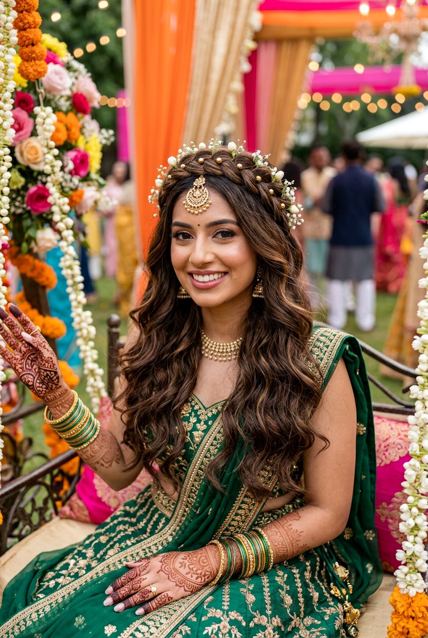 Braided Tiara Hairstyle For Mehndi - 20 mehndi braid hairstyles - 20 mehndi braid hairstyles