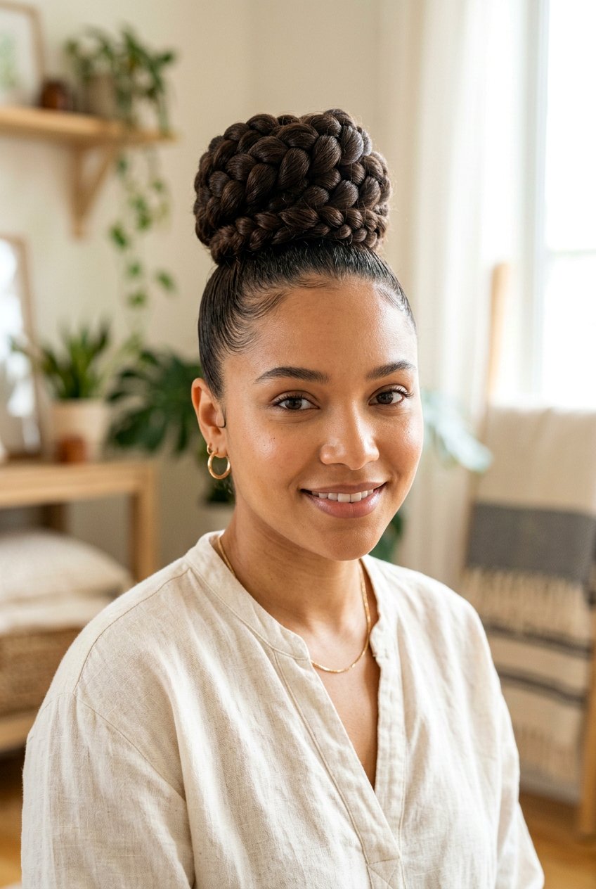 Braided Top Bun - 20 braided hairstyle for humid weather - 20 braided hairstyle for humid weather