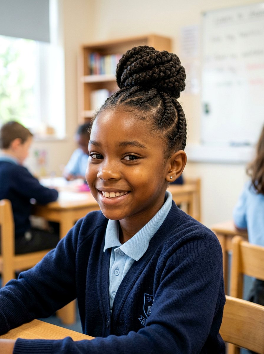 Braided Top Knot - 20 school bun styles for black girls - 20 school bun styles for black girls