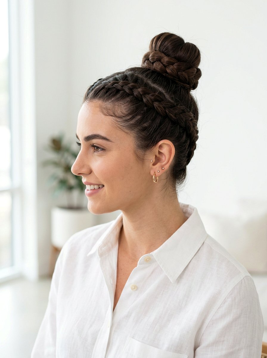 Braided Top Knot - 20 work appropriate braid hairstyle - 20 work appropriate braid hairstyle