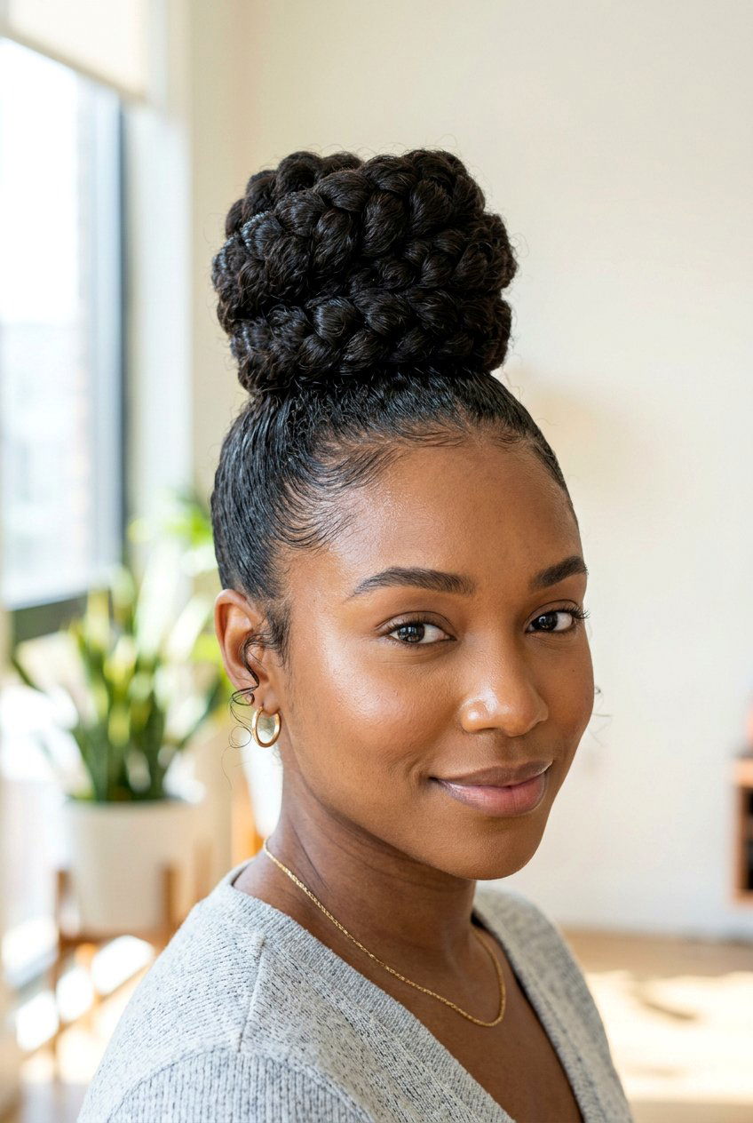 Braided Top Knot - 20 school hairstyle for naturally curly hair - 20 school hairstyle for naturally curly hair