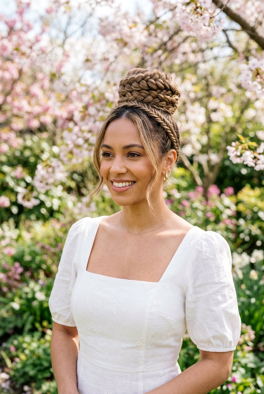 Braided Top Knot - 20 bridal hairstyle for minimalist wedding - 20 bridal hairstyle for minimalist wedding