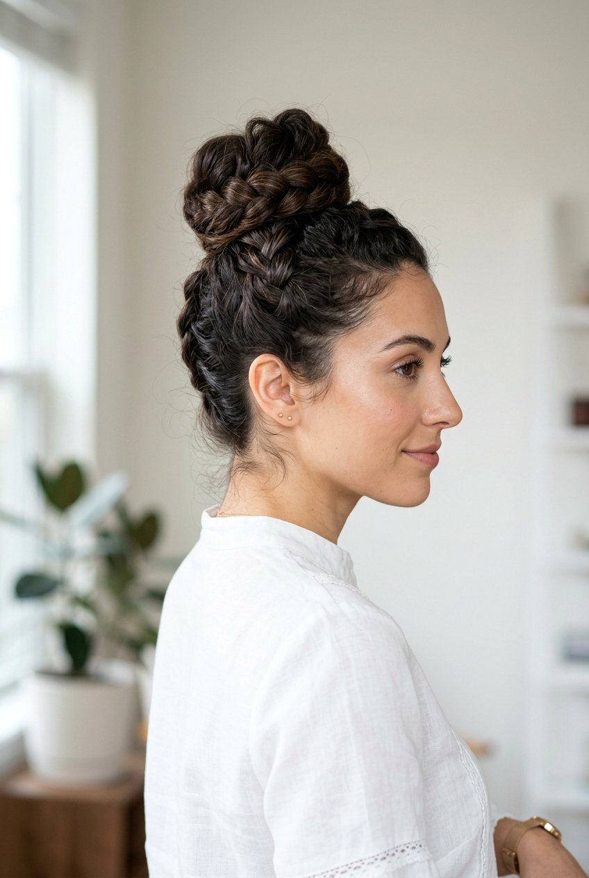 Braided Top Knot Bun - 20 festive braid bun hairstyle - 20 festive braid bun hairstyle