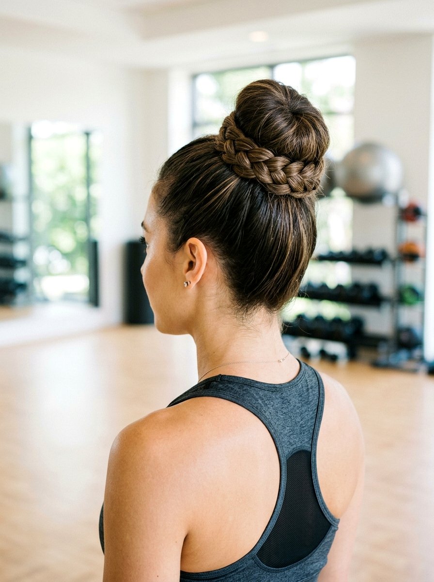 Braided Top Knot For Thick Curls - 20 gym hairstyle for thick curly hair - 20 gym hairstyle for thick curly hair