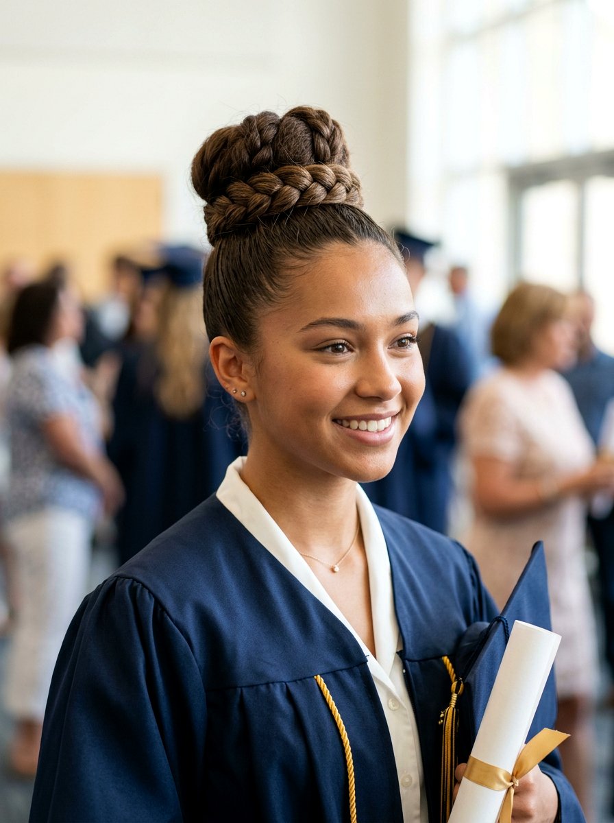 Braided Top Knot Graduation Hair - 20 teen girls graduation hairstyle with braid - 20 teen girls graduation hairstyle with braid