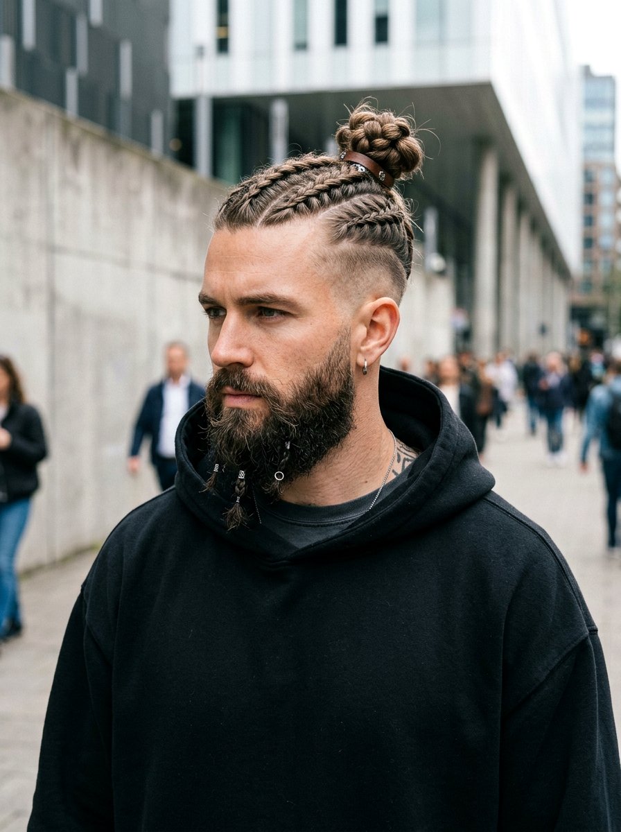 Braided Top Knot Viking Hair - 20 viking braid hairstyles for men - 20 viking braid hairstyles for men