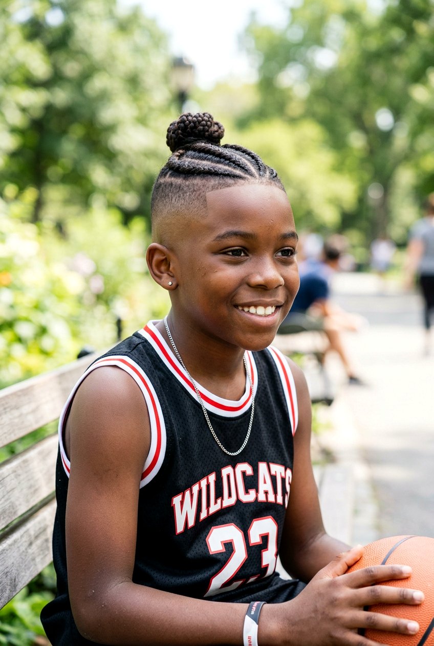 Braided Top Knot With Bald Fade - 20 boys braids with fade - 20 boys braids with fade