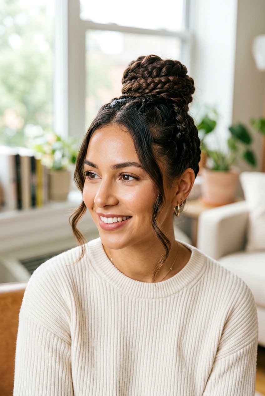 Braided Top Knot With Face Framing Pieces - 20 braided top knot hairstyle - 20 braided top knot hairstyle