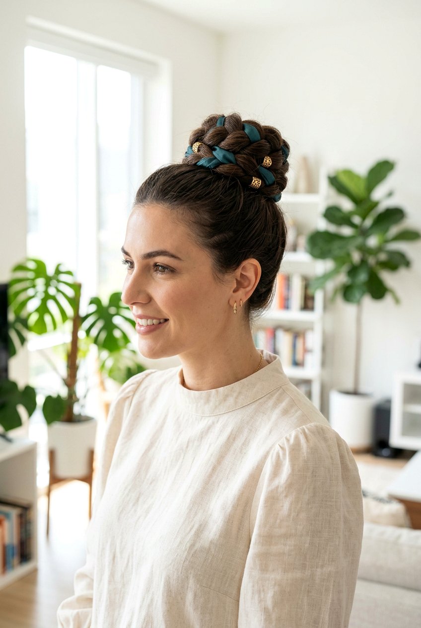 Braided Top Knot With Ribbon Or Accessories - 20 braided top knot hairstyle - 20 braided top knot hairstyle