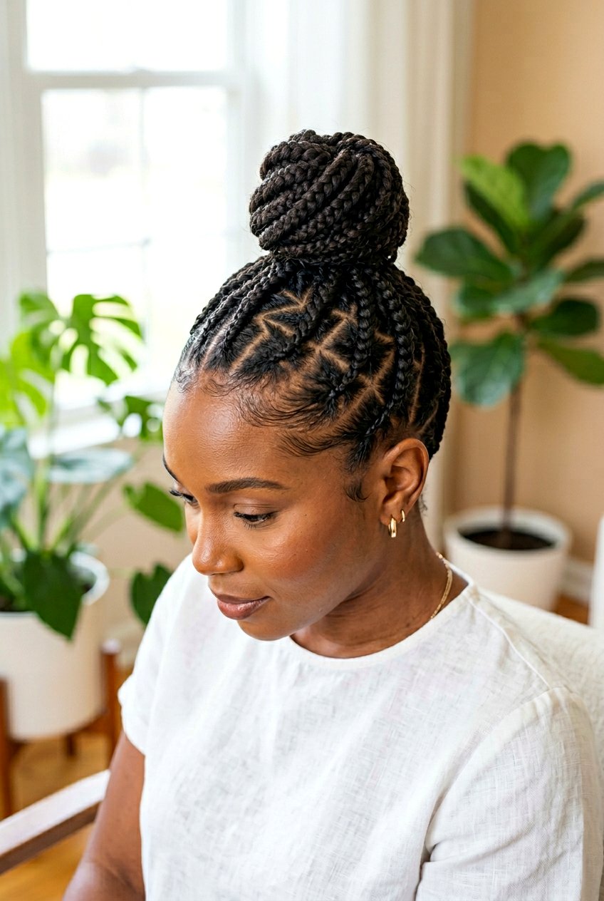 Braided Top Knot With Zigzag Parts - 20 braided top knot hairstyle - 20 braided top knot hairstyle