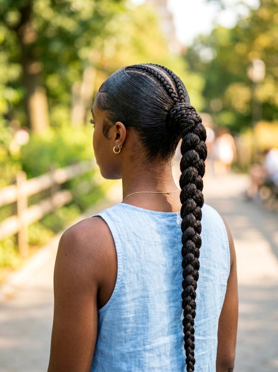 Braided Track Ponytail - 20 track hairstyle with slick ponytail - 20 track hairstyle with slick ponytail