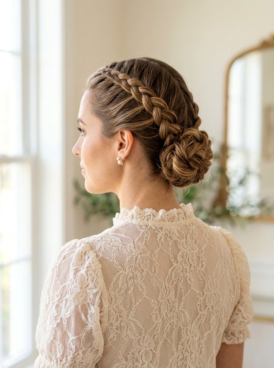 Braided Updo With Center Part - 20 date night hairstyle with sleek center part - 20 date night hairstyle with sleek center part