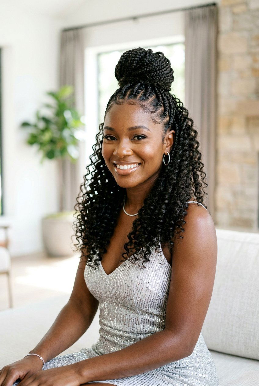 Braided Updo With Curly Ends - 20 black women prom braid styles - 20 black women prom braid styles