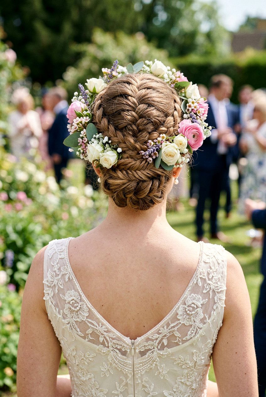 Braided Updo With Flower Crown - 20 flower crown hairstyles - 20 flower crown hairstyles