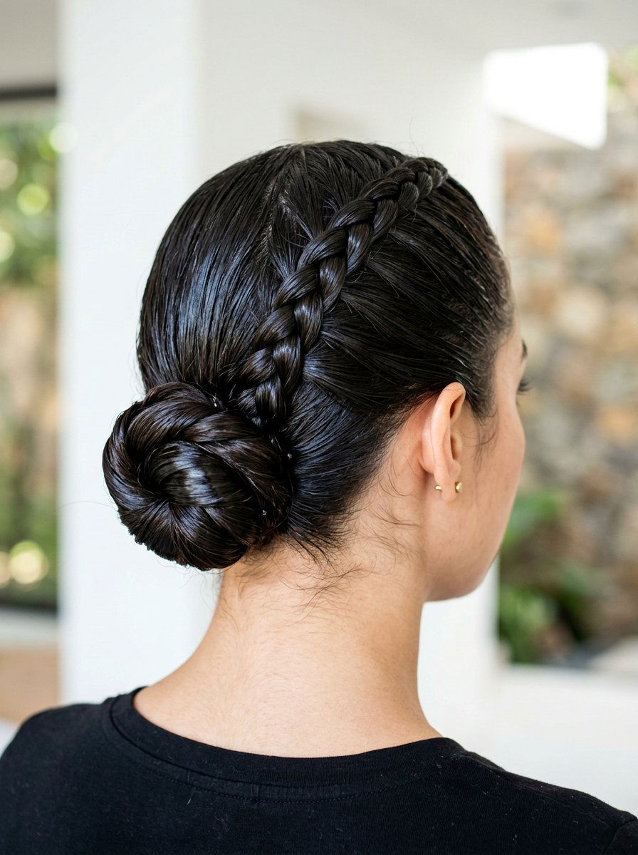 Braided Wet Look Bun - 20 wet look bun hairstyle - 20 wet look bun hairstyle