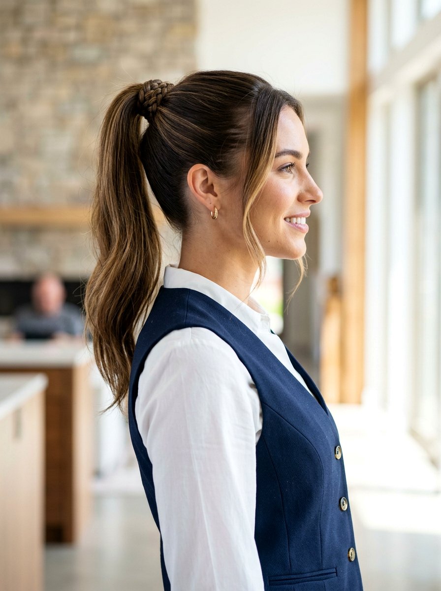 Braided Wrap High Ponytail Look - 20 light academia ponytail hairstyle - 20 light academia ponytail hairstyle