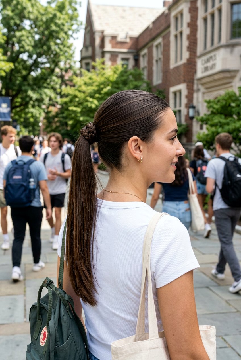 Braided Wrap Ponytail For Campus - 20 campus ponytail hairstyle - 20 campus ponytail hairstyle