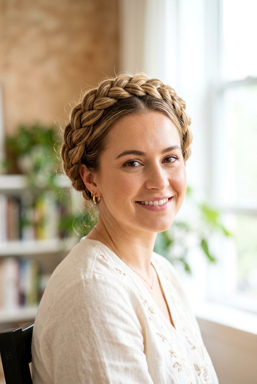 Braided crown hairstyle - 20 hairstyles for oval faces - 20 hairstyles for oval faces