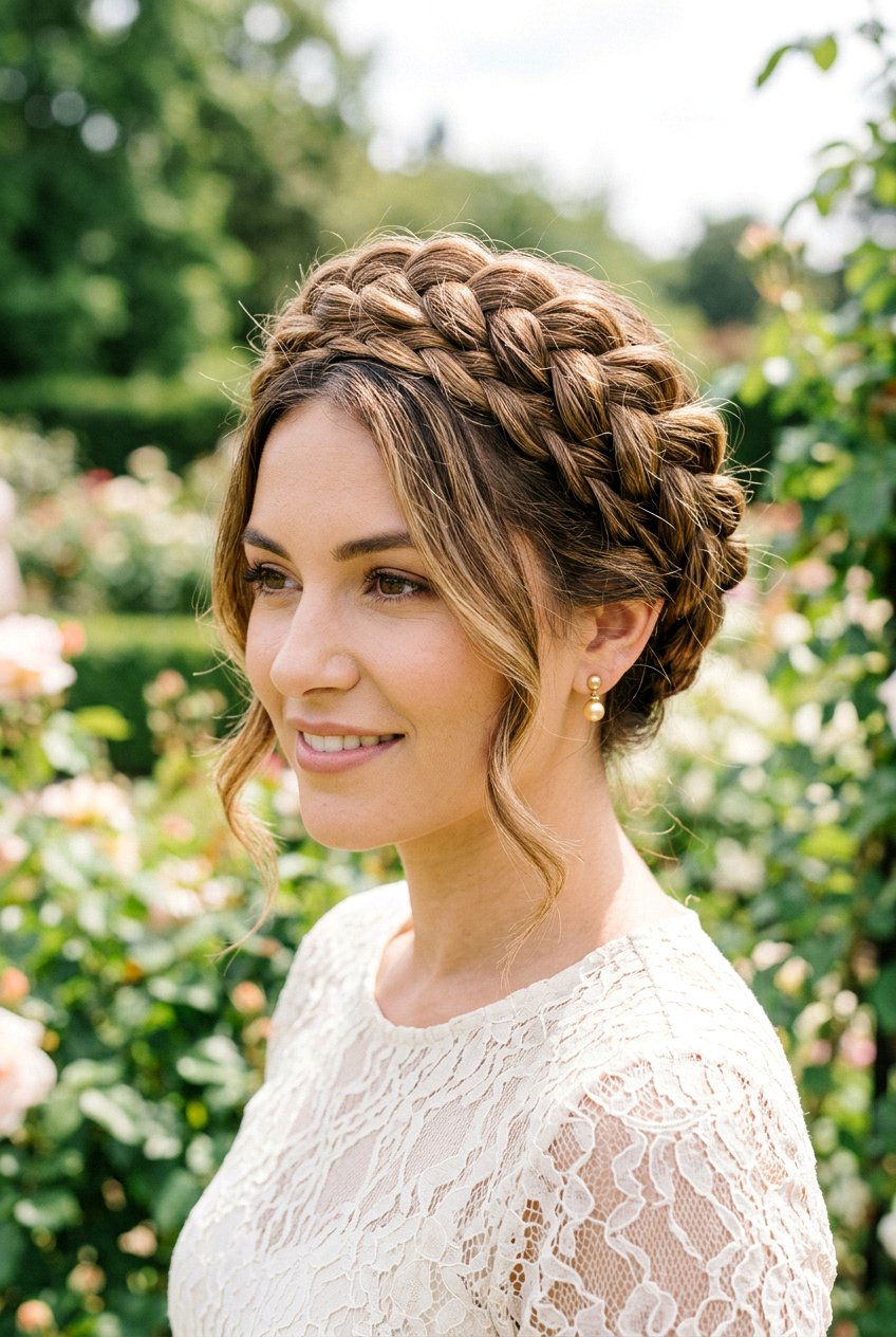 Braided crown hairstyle - 20 hairstyles for double chin face - 20 hairstyles for double chin face