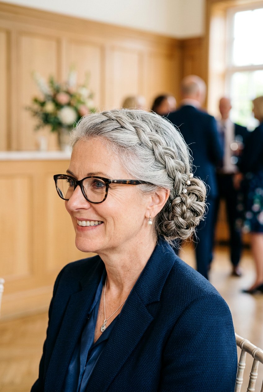 Braided updo for mature women with glasses - 20 hairstyles for women over 50 with glasses - 20 hairstyles for women over 50 with glasses