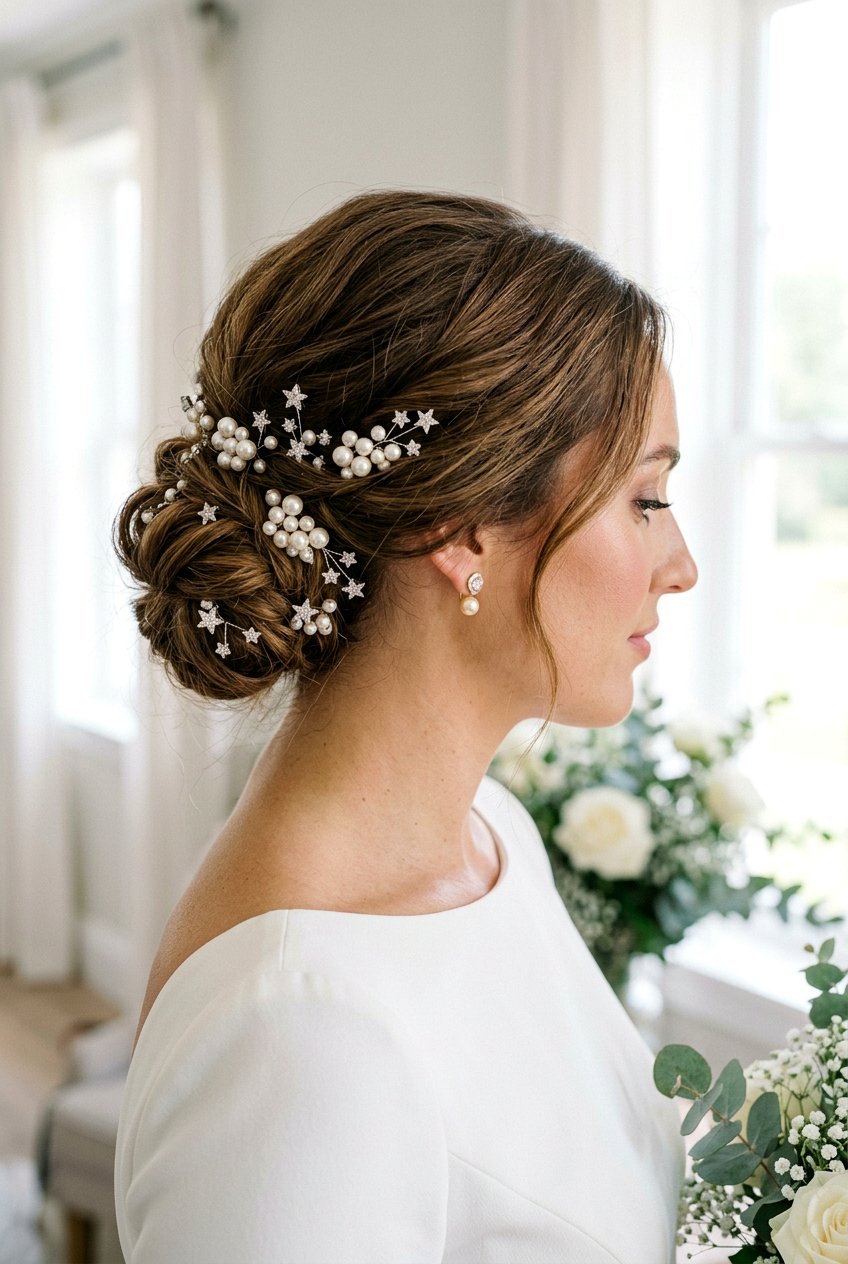 Bridal Accessorized Bun - 20 best bridal hairstyle ideas - 20 best bridal hairstyle ideas