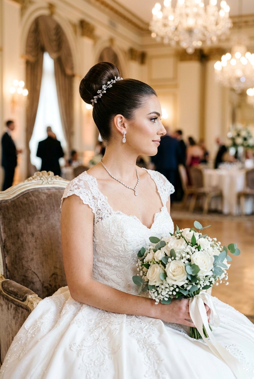 Bridal Ballerina Bun Straight Hair - 20 bridal hairstyle for straight sleek look - 20 bridal hairstyle for straight sleek look