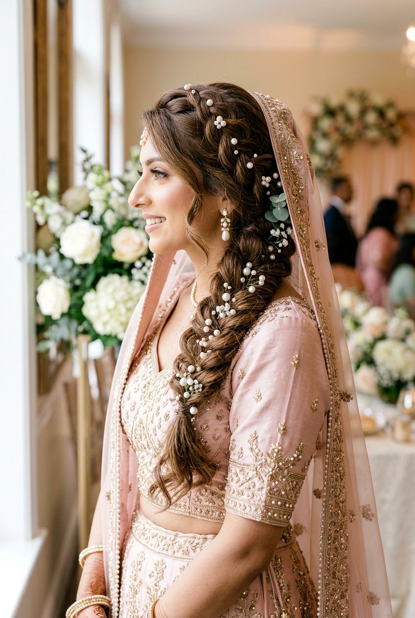 Bridal Braid With Pearl Hair Accessories - 20 south asian bridal braid hairstyle - 20 south asian bridal braid hairstyle