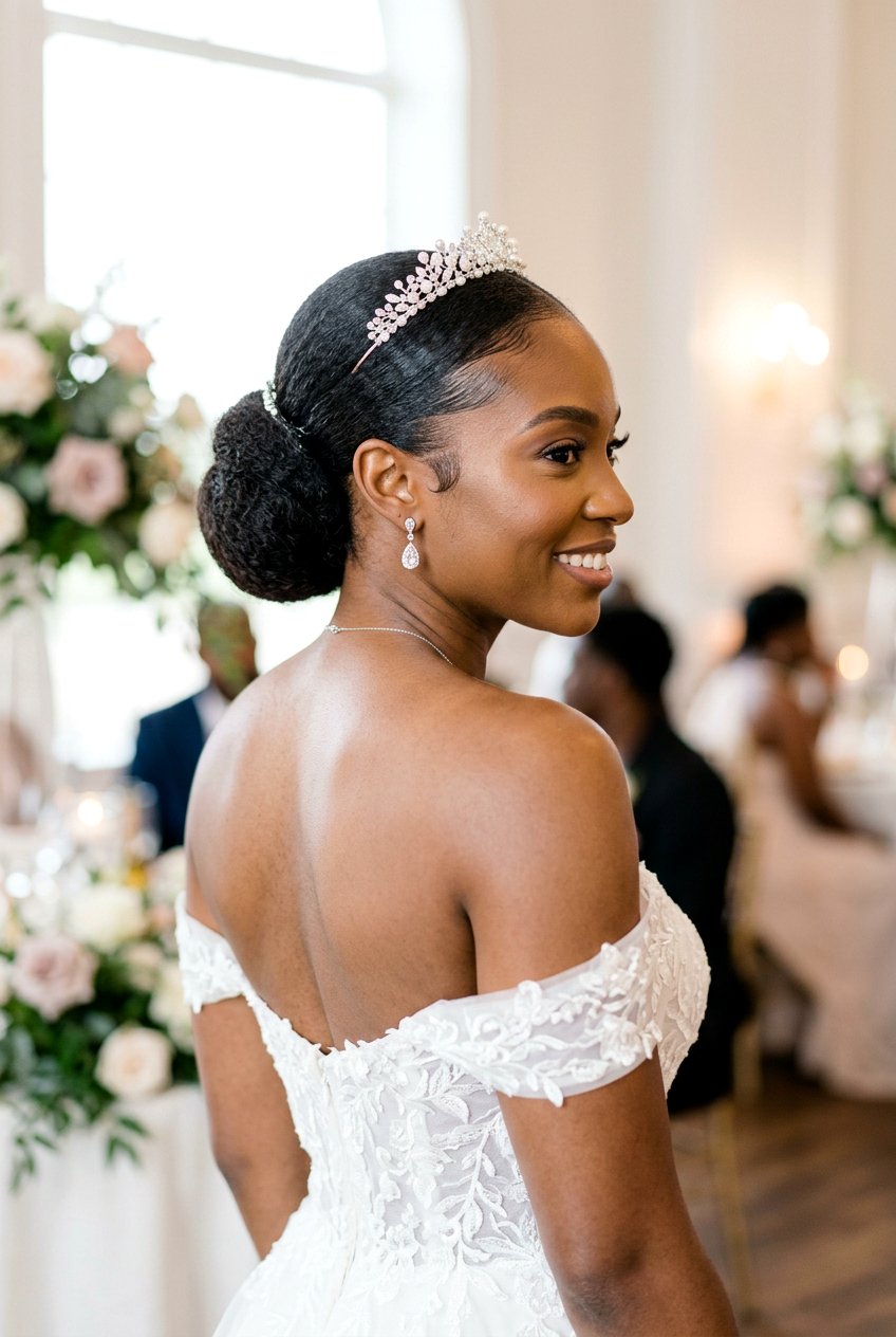 Bridal Bun With Sleek Edges On Natural Hair - 20 natural bridal hairstyles for black women - 20 natural bridal hairstyles for black women