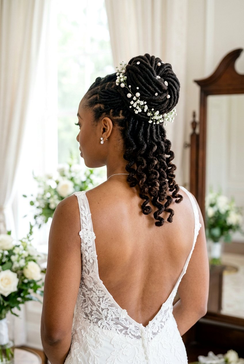 Bridal Loc Bun With Curls At Back - 20 bridal loc styles - 20 bridal loc styles