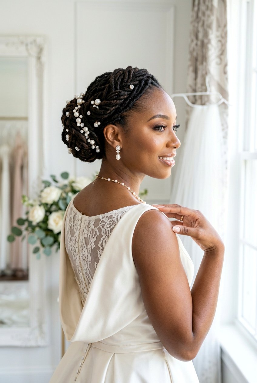Bridal Loc Bun With Jewelry - 20 bridal loc styles - 20 bridal loc styles