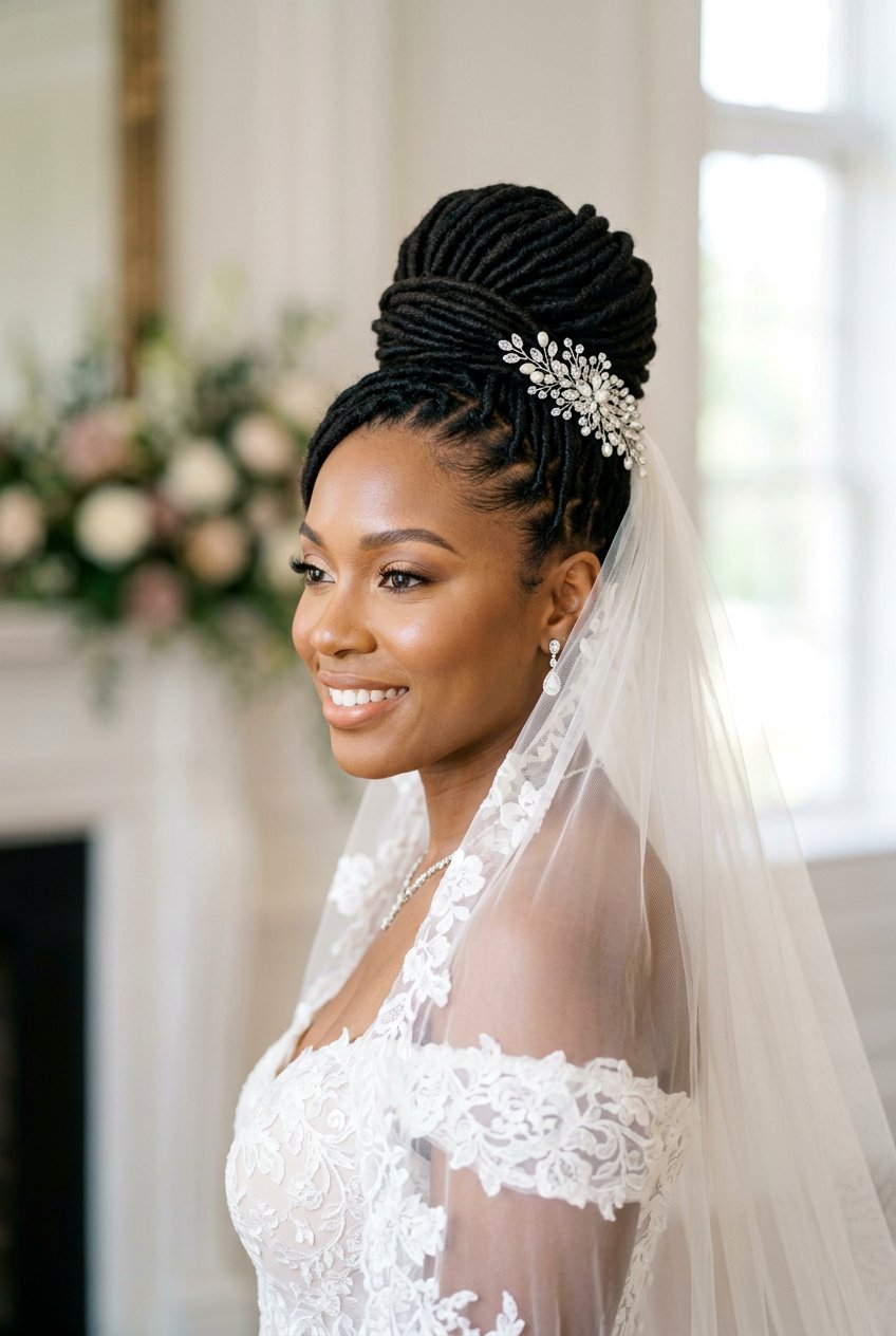 Bridal Loc High Bun With Veil - 20 bridal loc styles - 20 bridal loc styles
