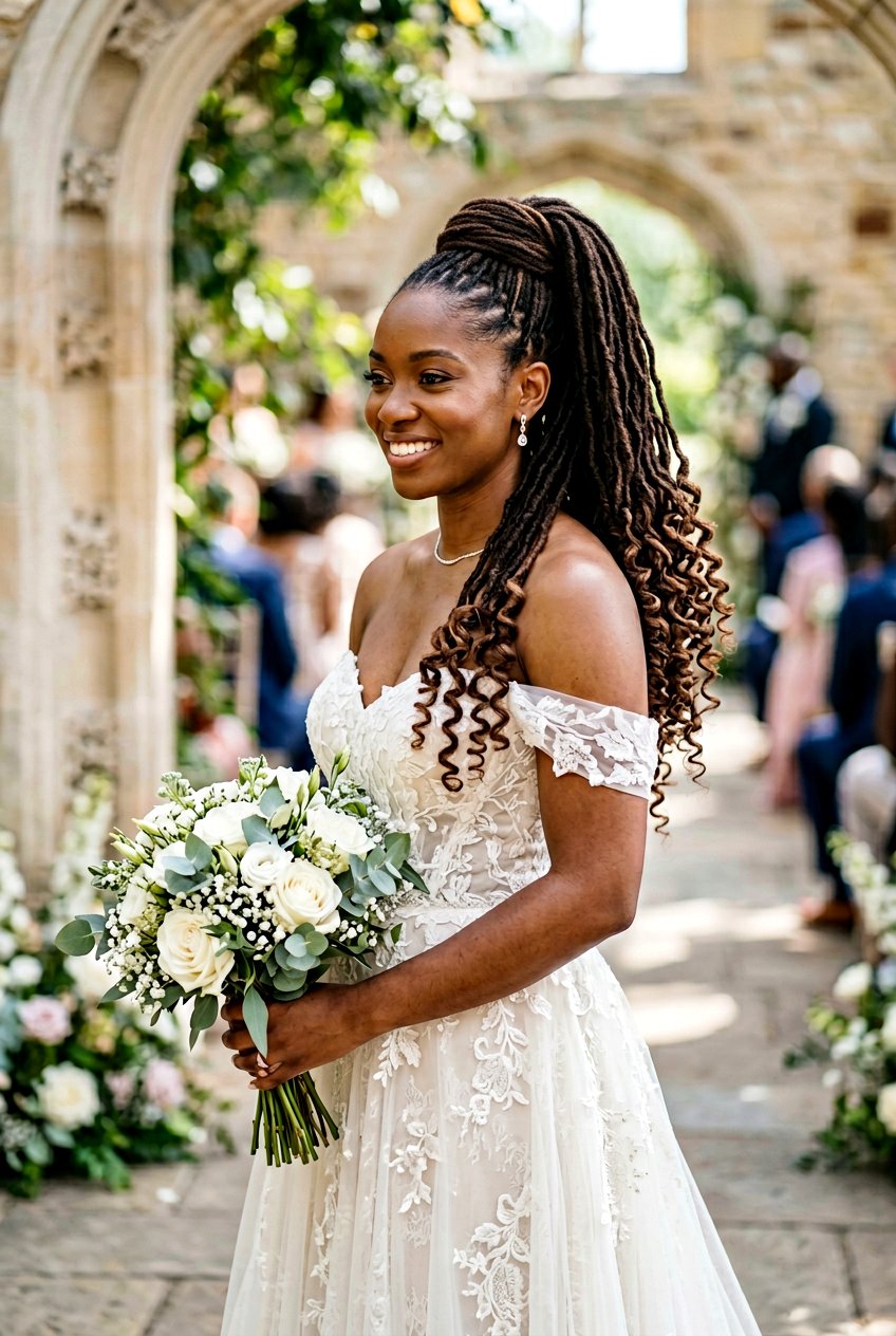 Bridal Loc Ponytail with Curled Ends - 20 bridal loc ponytail hairstyle - 20 bridal loc ponytail hairstyle