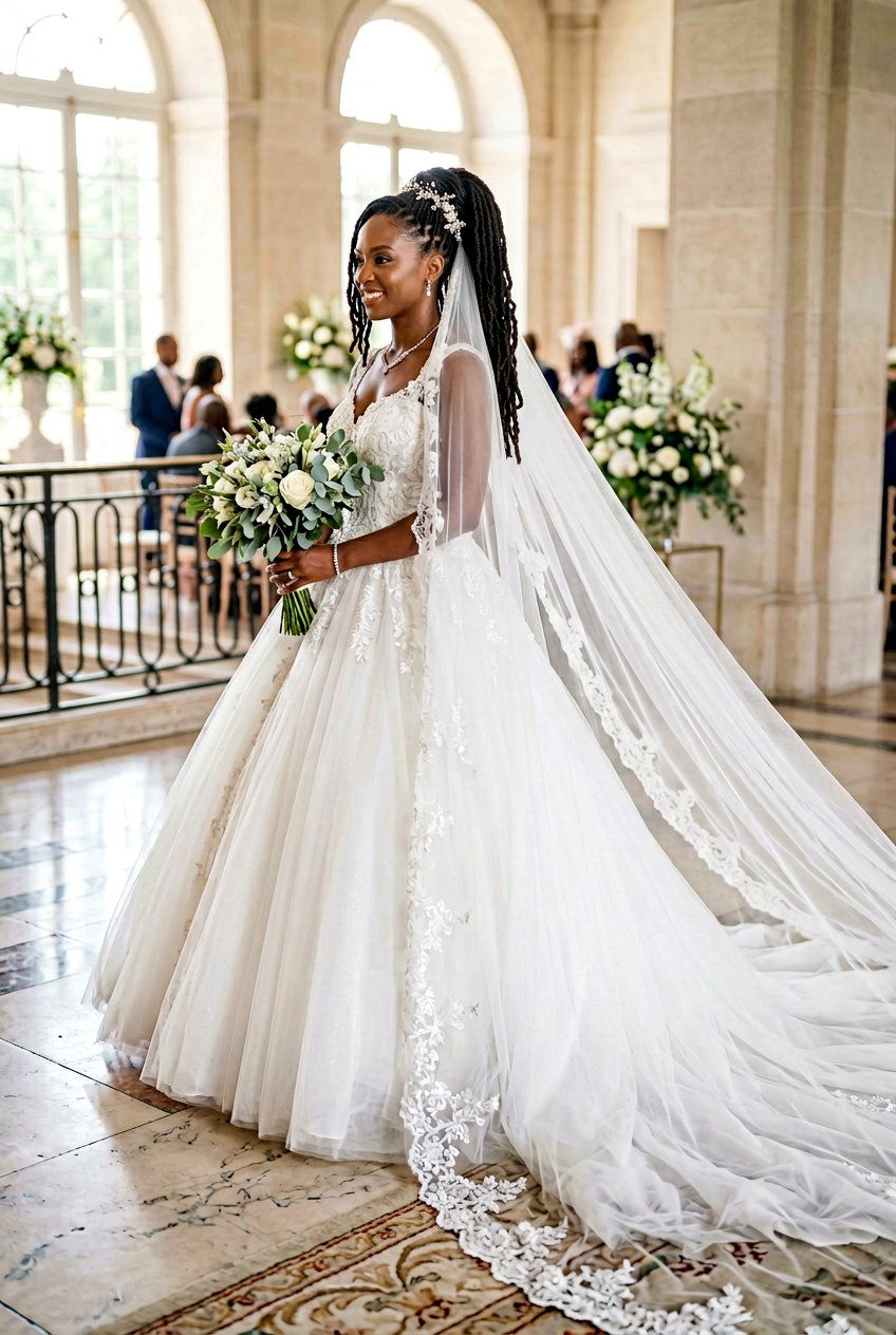 Bridal Loc Ponytail with Veil - 20 bridal loc ponytail hairstyle - 20 bridal loc ponytail hairstyle