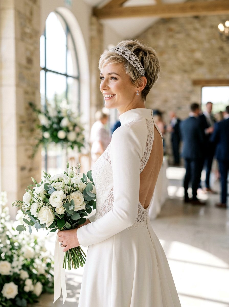 Bridal Pixie Cut Look - 20 wedding hairstyles for outdoor ceremony - 20 wedding hairstyles for outdoor ceremony