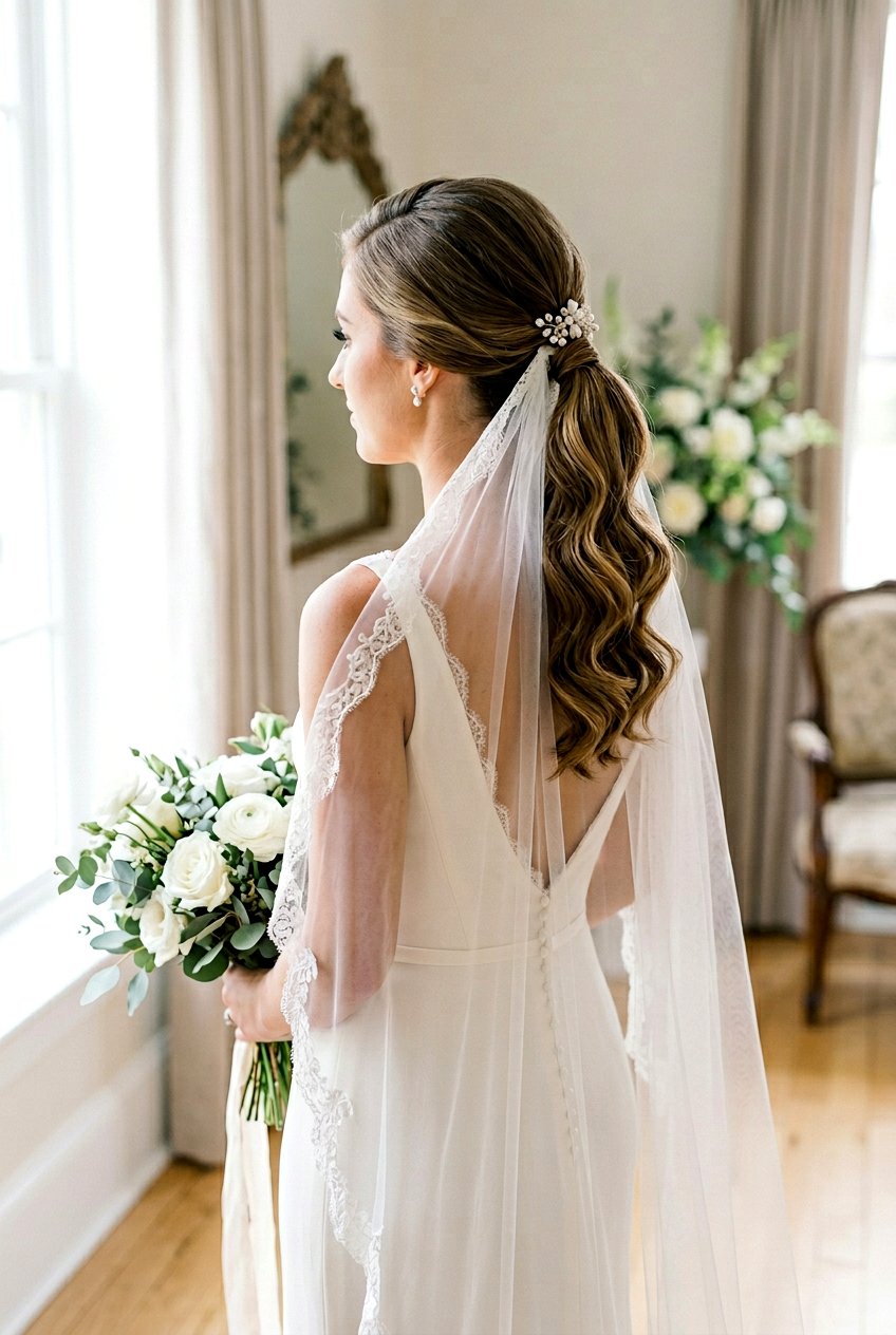 Bridal Ponytail With Side Part And Veil - 20 bridal ponytail with side part - 20 bridal ponytail with side part