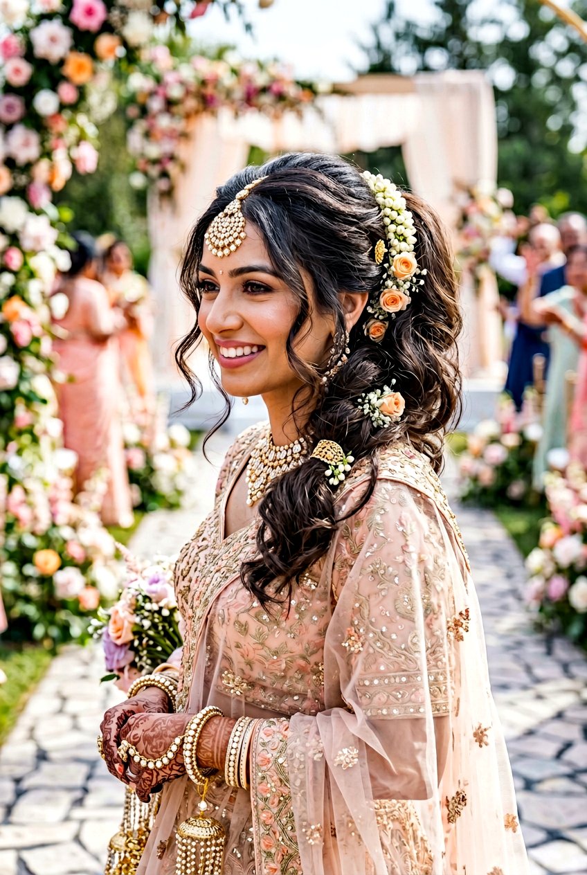 Bridal Ponytail With Soft Face Framing Strands - 20 indian bridal ponytail hairstyle - 20 indian bridal ponytail hairstyle