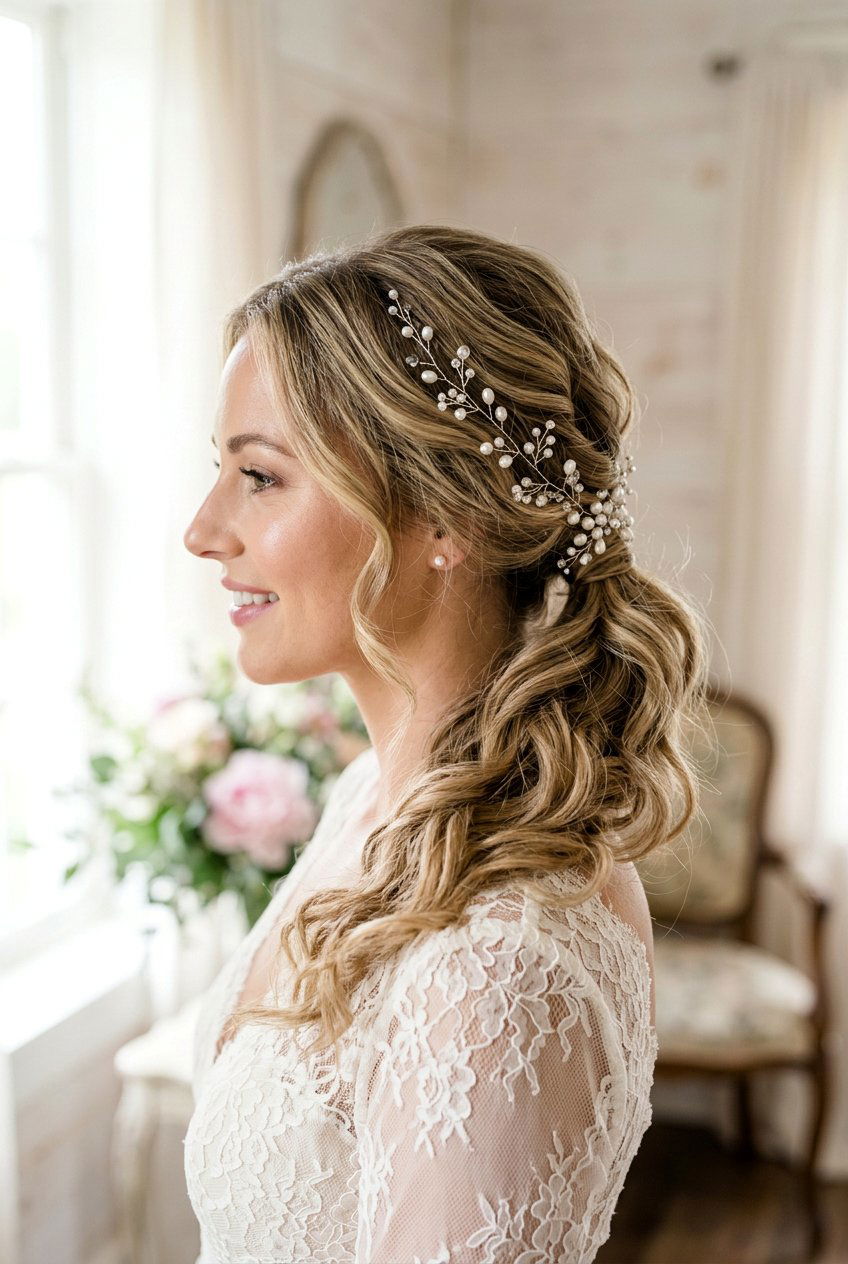 Bridal Side Ponytail With Hair Vine - 20 elegant bridal side ponytail - 20 elegant bridal side ponytail