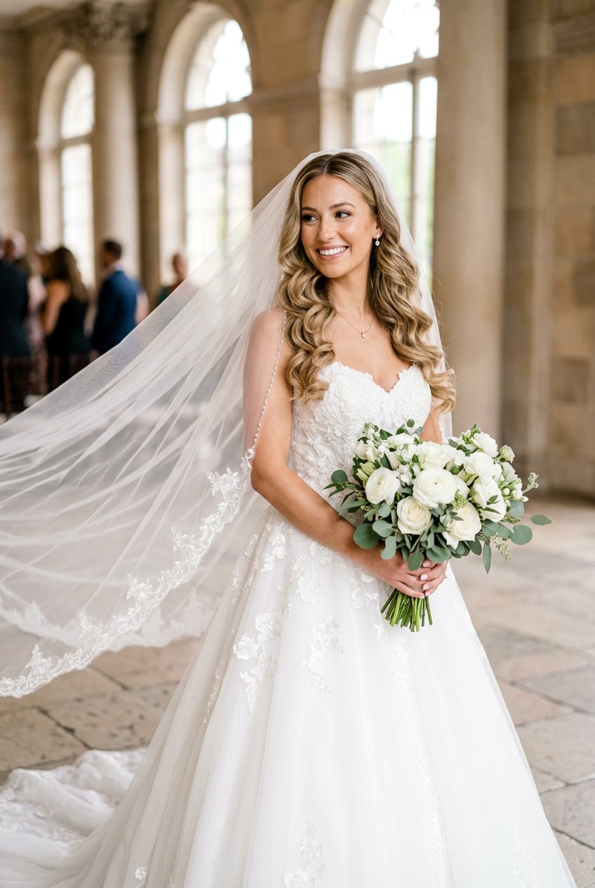 20 Elegant Bridal Soft Curls with Middle Part Hairstyles