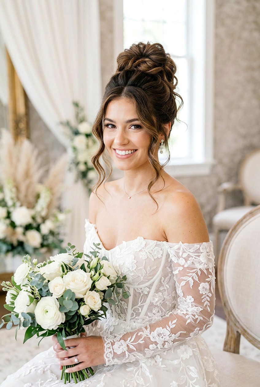 Bridal Top Knot With Loose Curls - 20 bridal hairstyle for long natural curls - 20 bridal hairstyle for long natural curls