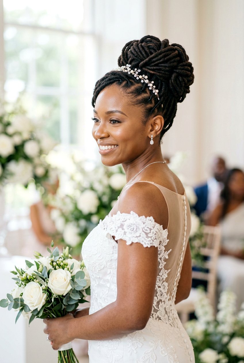 Bridal Updo On Locs With Bun - 20 natural bridal hairstyles for black women - 20 natural bridal hairstyles for black women