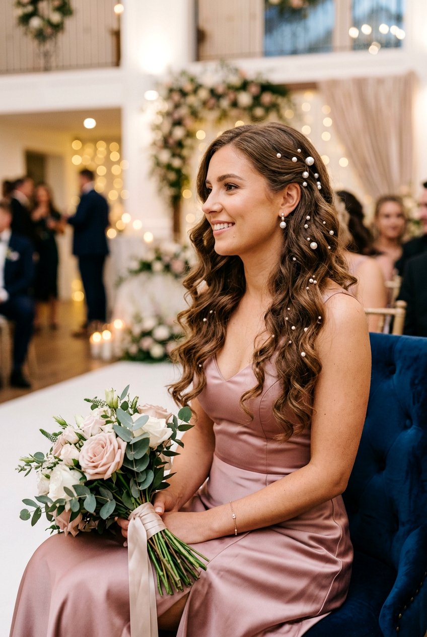 Bridesmaid Curls With Pearl Pins - 20 bridesmaid hairstyles with curls - 20 bridesmaid hairstyles with curls