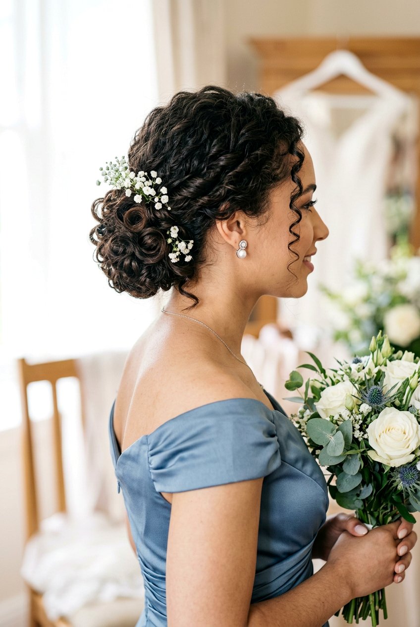 Bridesmaid Curly Chignon - 20 bridesmaid hairstyles with curls - 20 bridesmaid hairstyles with curls