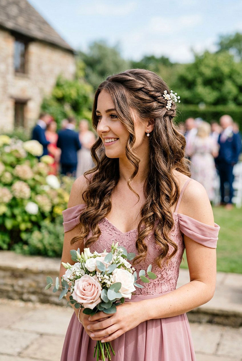 Bridesmaid Half Up Curls With Twists - 20 bridesmaid hairstyles with curls - 20 bridesmaid hairstyles with curls