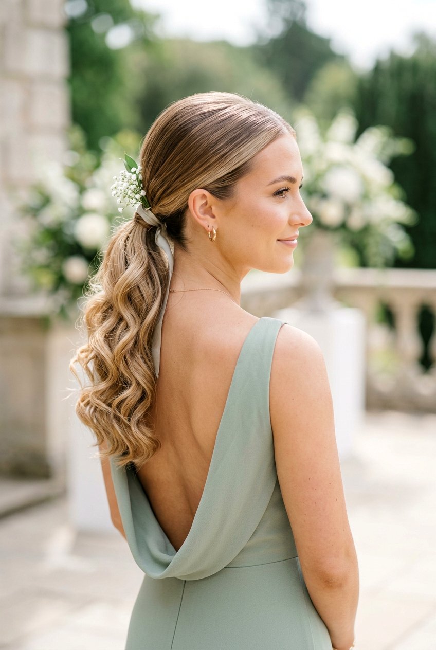 Bridesmaid Low Ponytail With Loose Curls - 20 bridesmaid hairstyles with curls - 20 bridesmaid hairstyles with curls